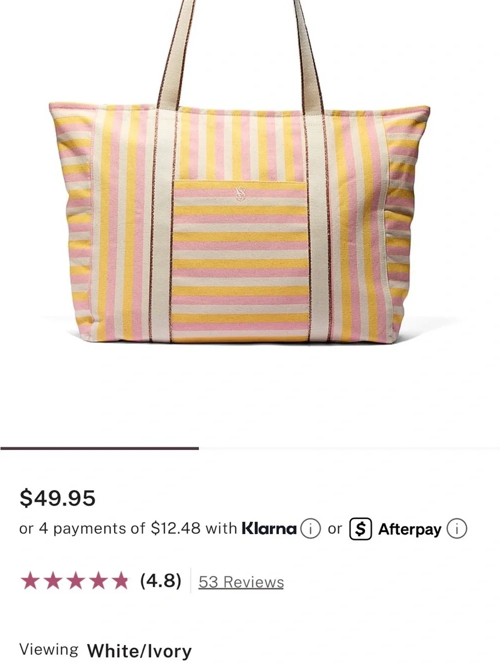 Victoria's Secret Pink, Yellow & White Striped Canvas Tote